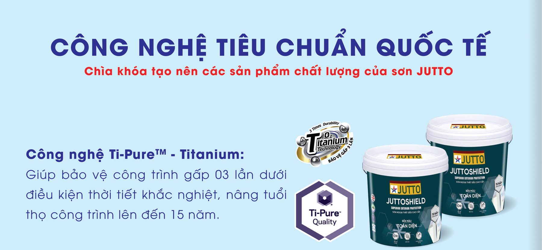 Công nghệ tiêu chuẩn quốc tế, chìa khoá tạo nên các sản phẩm chất lượng của sơn JUTTO: công nghệ Ti-Pure Titanium bảo vệ công trình đến 15 năm